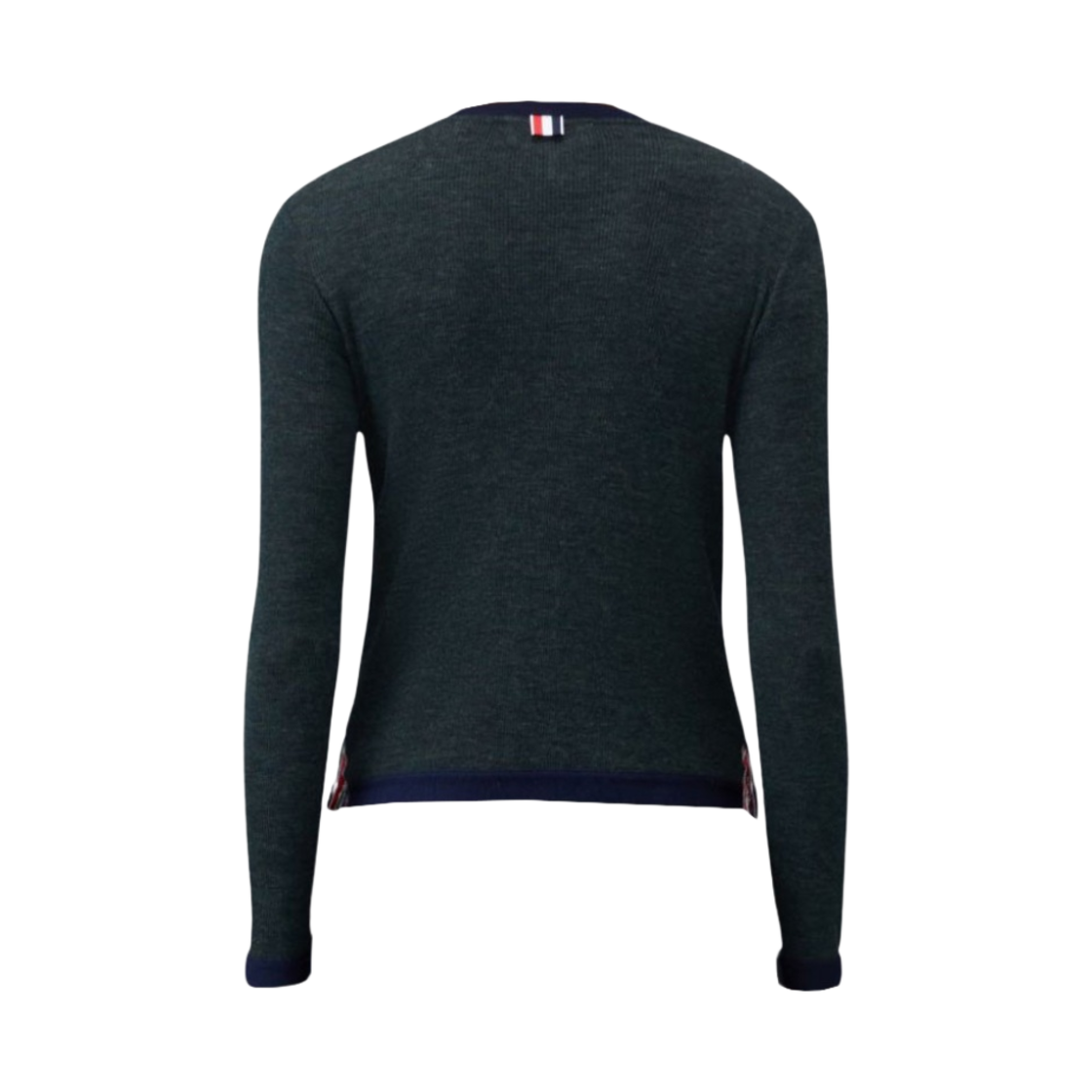 (W) 톰브라운 울 립 콘트라스트 트림 크루넥 가디건 다크 그레이 네이비((W) Thom Browne Wool Rib Contrast Trim Crew Neck Cardigan Dark Grey Navy) - 2