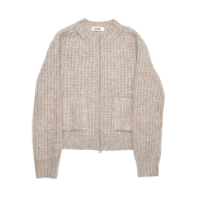 Haleine Alpaca Chunky Round Neck Zip-Up Knit Cardigan Oatmeal Grey