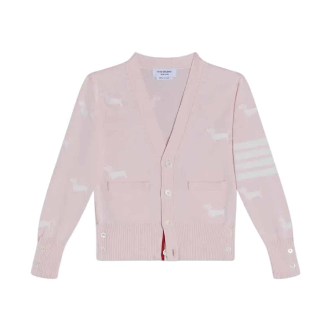 (키즈) 톰브라운 코튼 사선 헥터 가디건 라이트 핑크((Kids) Thom Browne Cotton 4-Bar Hector Cardigan Light Pink) - 1