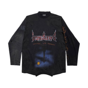 Balenciaga Paris Moon Upside Down Long Sleeve T-Shirt Oversized Black Faded