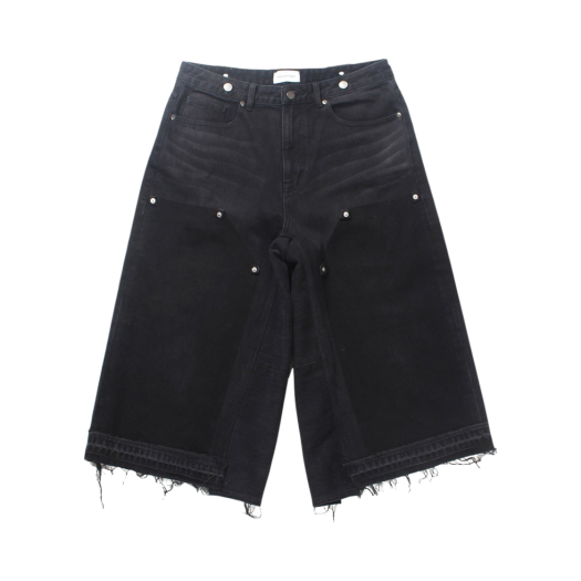 24-B003 Black Resurrection13 Double Knee Skater Shorts Black