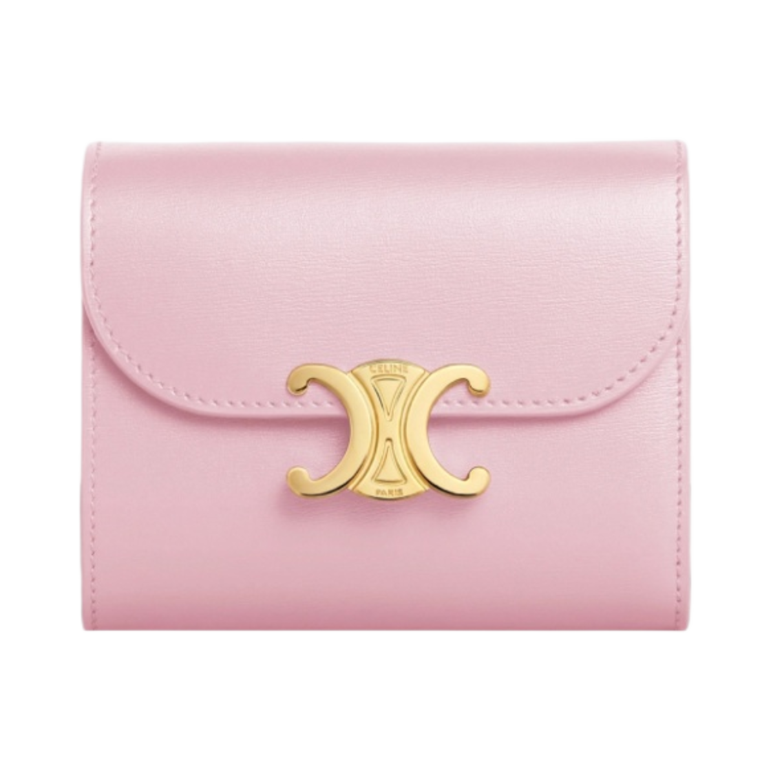 10D783DPV-24LP Celine Triomphe Small Flap Wallet in Shiny Calfskin Light Pink - 대표 이미지 #1
