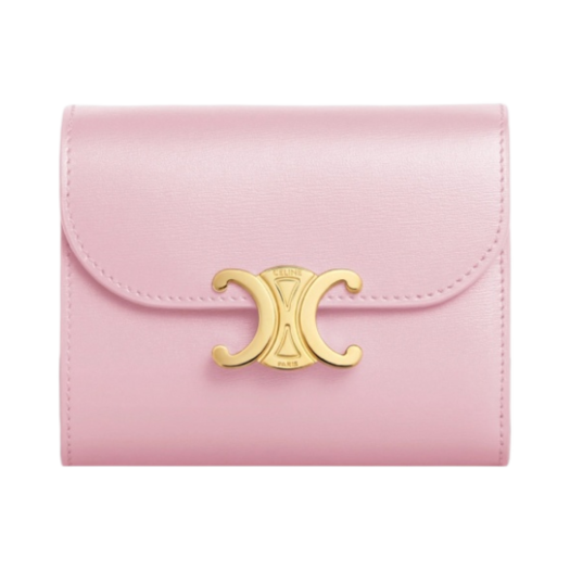 Celine Triomphe Small Flap Wallet in Shiny Calfskin Light Pink