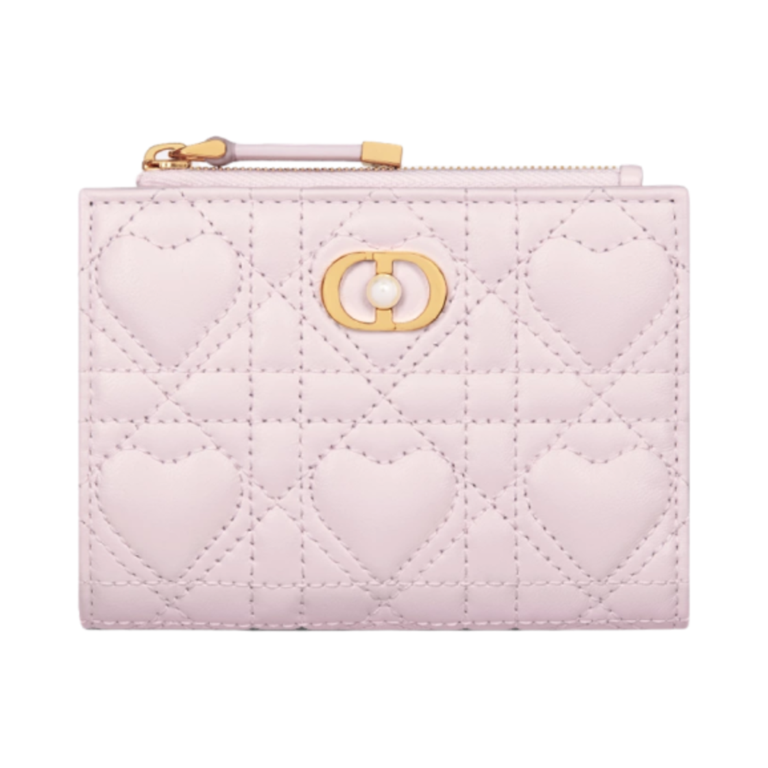 S3113UNQN-M02N Dior Dioramour Jolie Dahlia Wallet Cannage Lambskin with Heart Motif Pale Pink