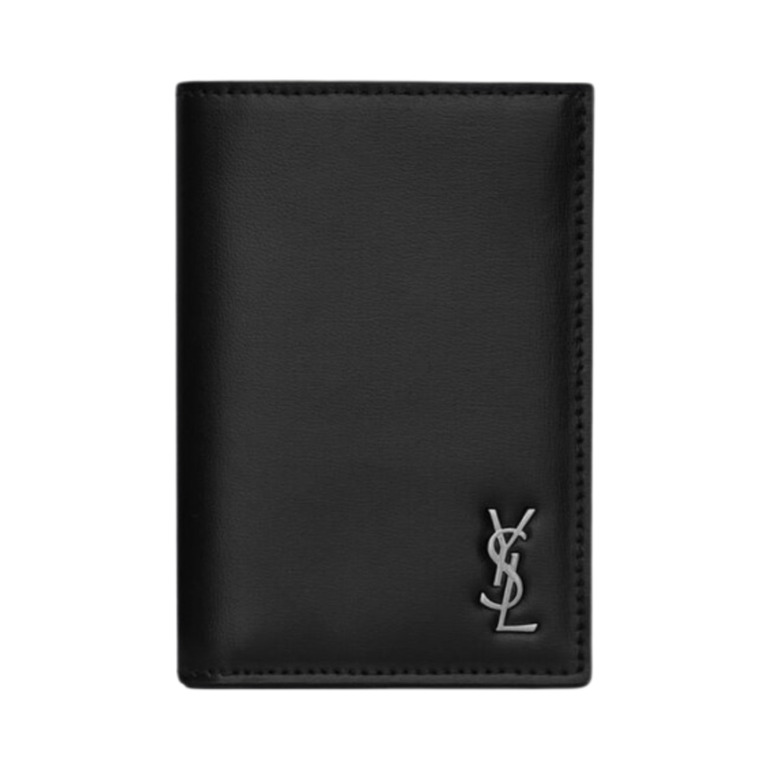 668736-1JB0E-1000 Saint Laurent Tiny Cassandre Credit Card Wallet in Matte Leather Black