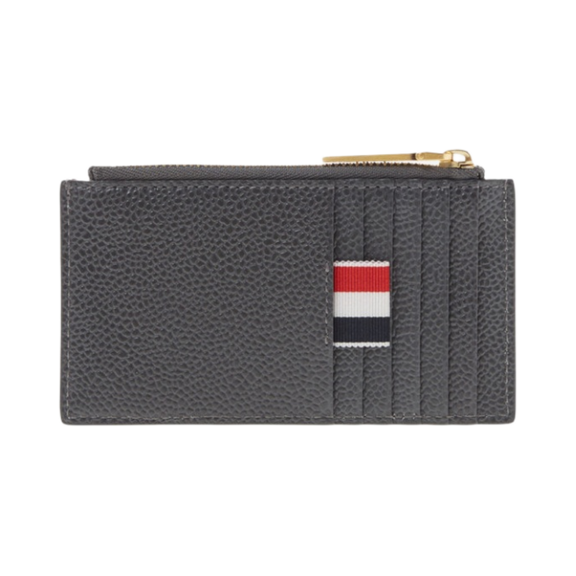 MAW289A-00198-025 Thom Browne Pebble Grain Leather Paper Label Zippered Card Wallet Dark Grey