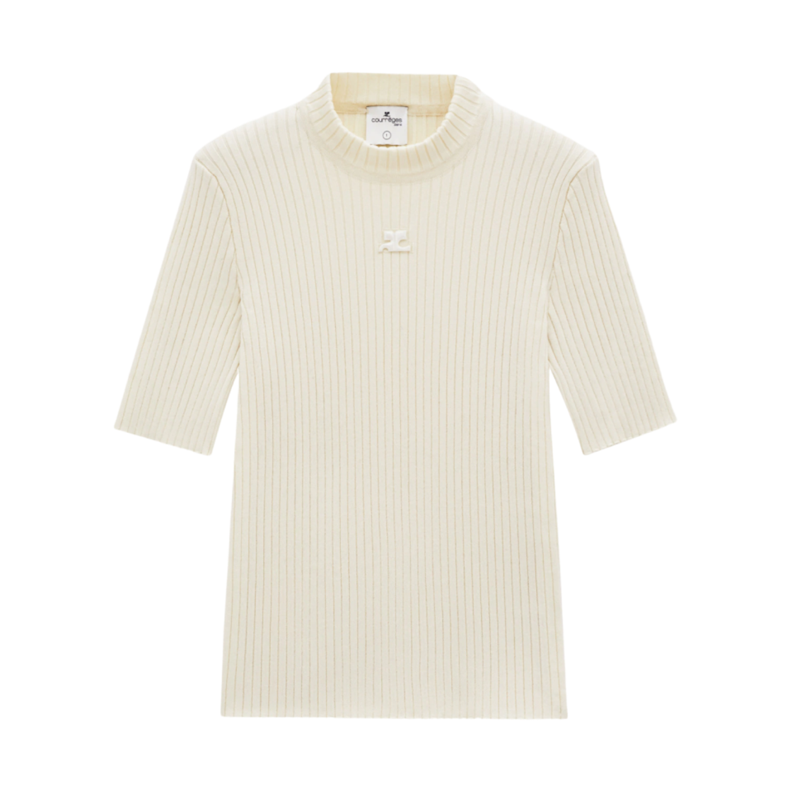 (W) 꾸레쥬 리에디션 니트 탑 숏슬리브 페일 옐로우((W) Courreges Reedition Knit Top Short Sleeves Pale Yellow) - 1