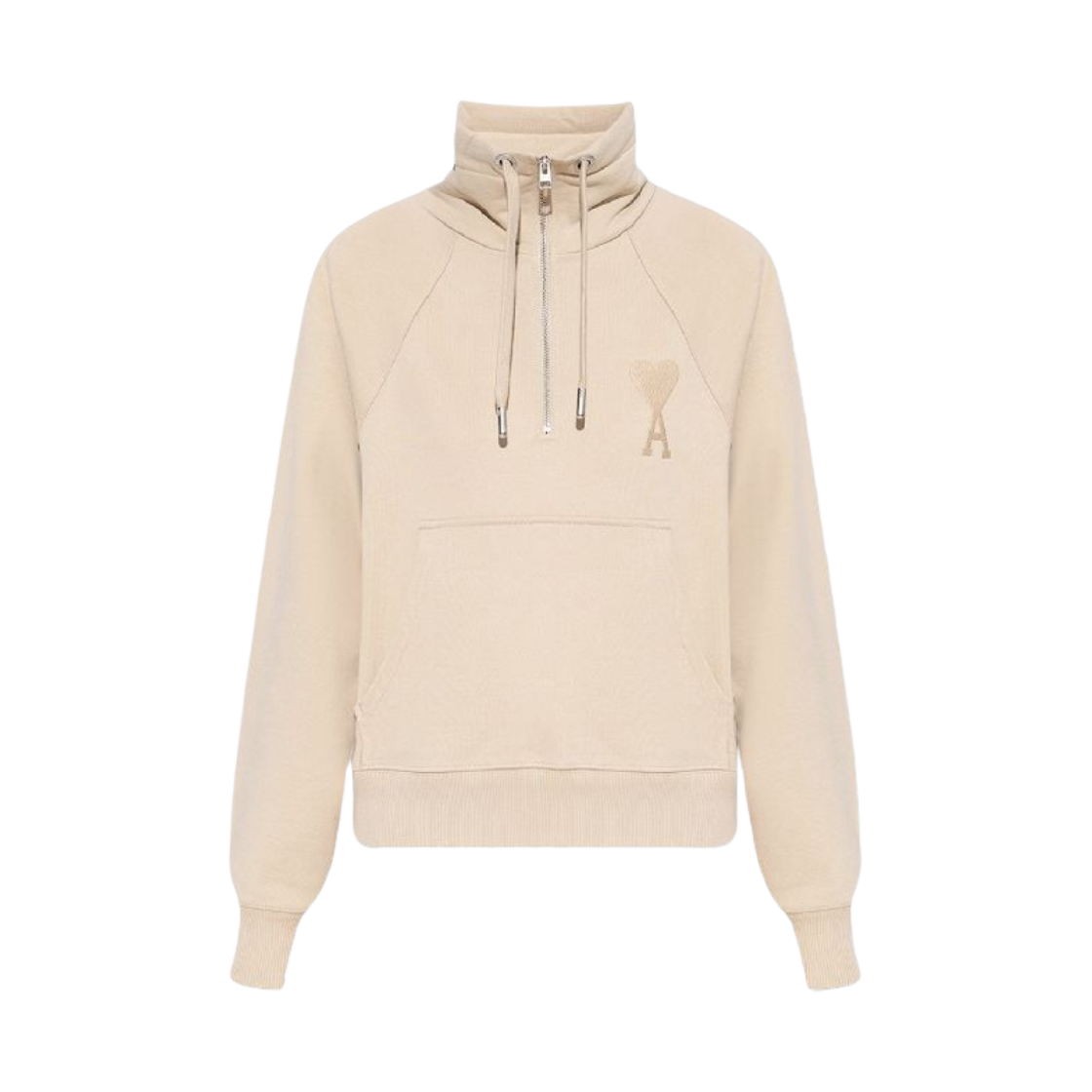 아미 톤온톤 하트 로고 하프 집 스웨트셔츠 베이지(AMI de Coeur Tone-On-Tone Half Zip Sweatshirt Beige) - 1