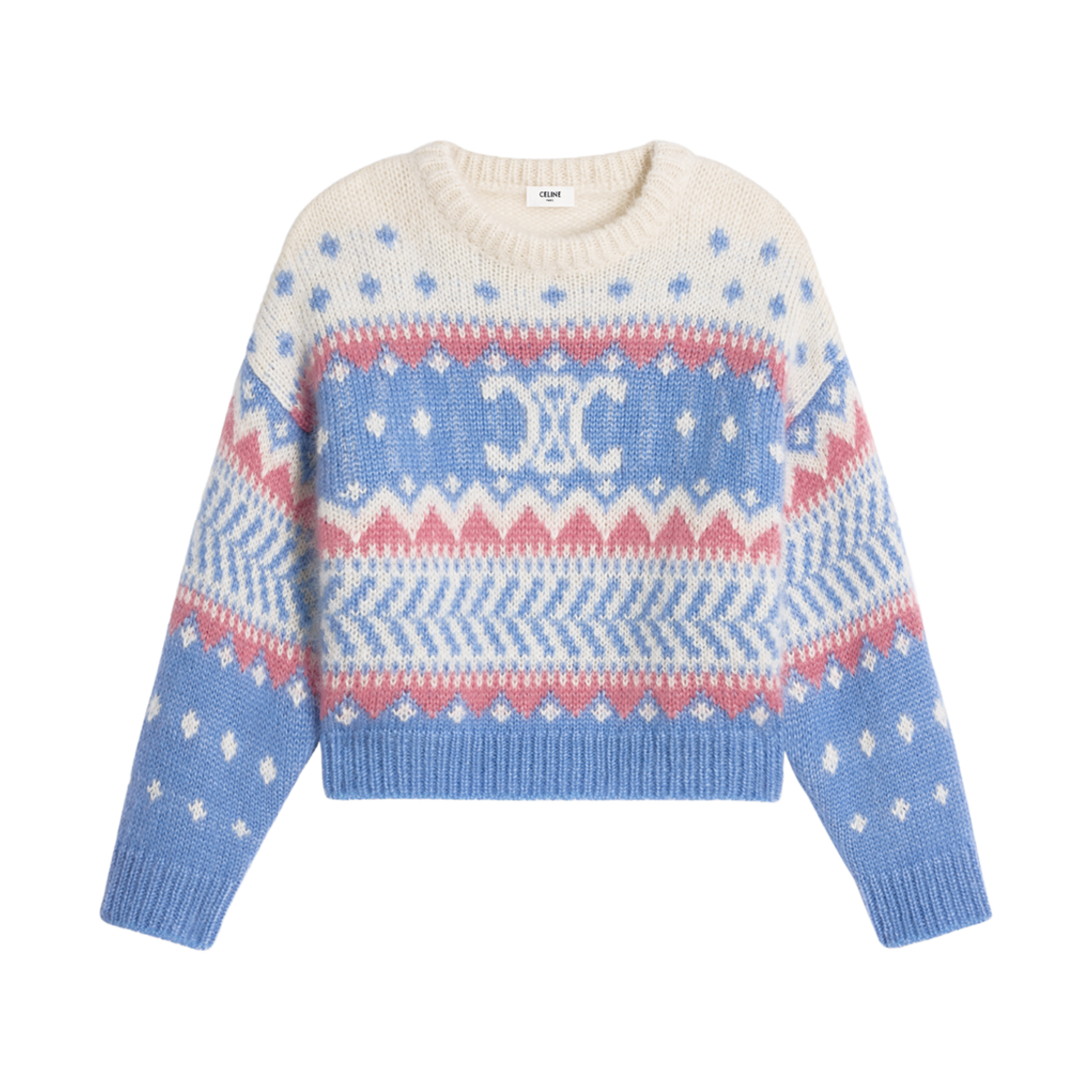 2AE0K804X-05LB (W) Celine Crew Necksweater in Fair Isle Mohair Silk Light Blue