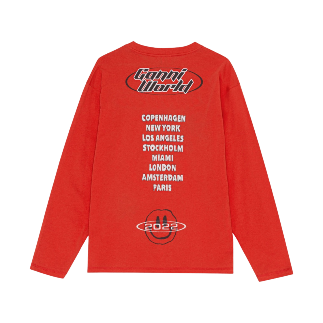 (W) 가니 월드 스마일 로고 롱슬리브 티셔츠 파이어리 레드((W) Ganni World Smile Logo Long Sleeve T-Shirt Fiery Red - 22FW) - 2