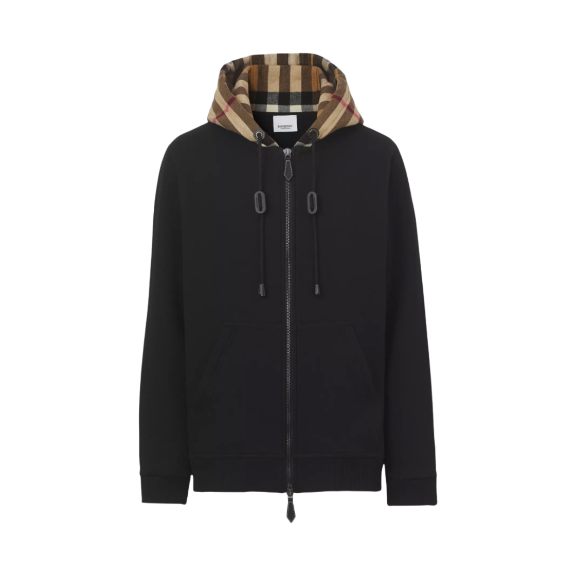 버버리 체크 코튼 블렌드 후드 집업 탑 블랙 버치 브라운(Burberry Check Cotton Blend Hooded Zip-Up Top Black Birch Brown) - 1