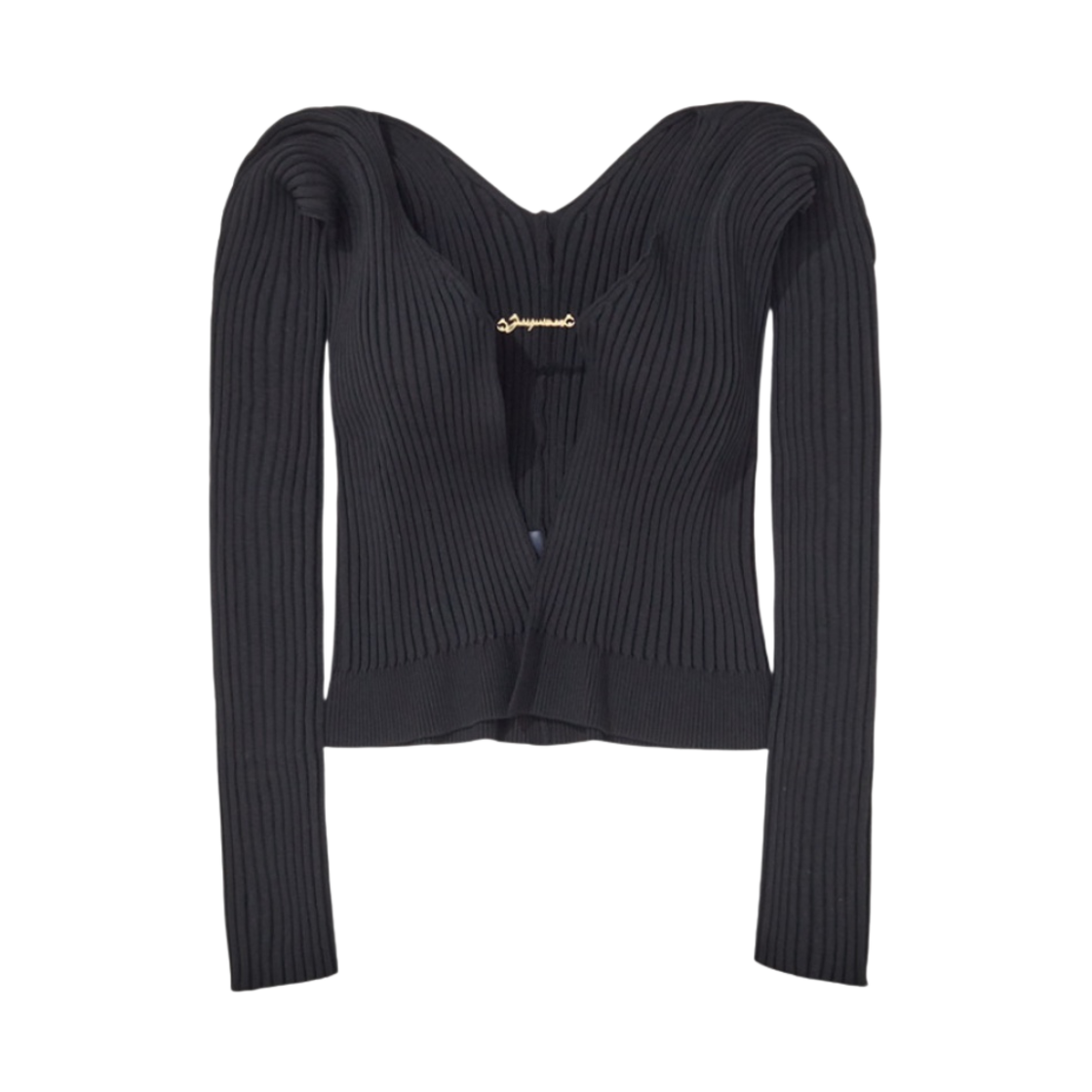 (W) 자크뮈스 라 마이유 프랄루 랑그 심리스 참 로고 가디건 블랙((W) Jacquemus La Maille Pralu Longue Seamless Charm Logo Cardigan Black)
