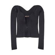 (W) Jacquemus La Maille Pralu Longue Seamless Charm Logo Cardigan Black