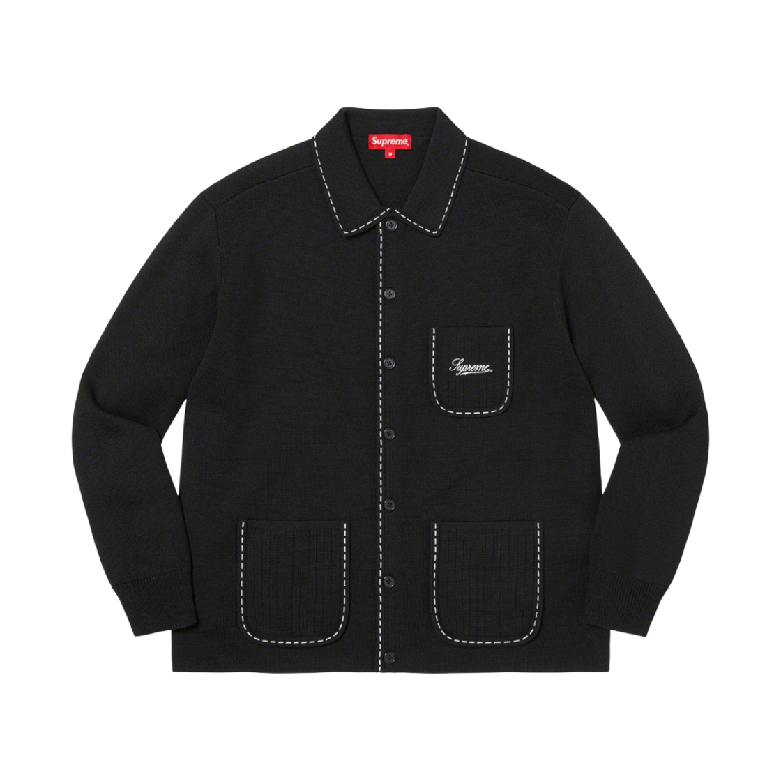 슈프림 콘트라스트 스티치 버튼 업 스웨터 블랙 - 22FW(Supreme Contrast Stitch Button Up Sweater Black - 22FW) - 1