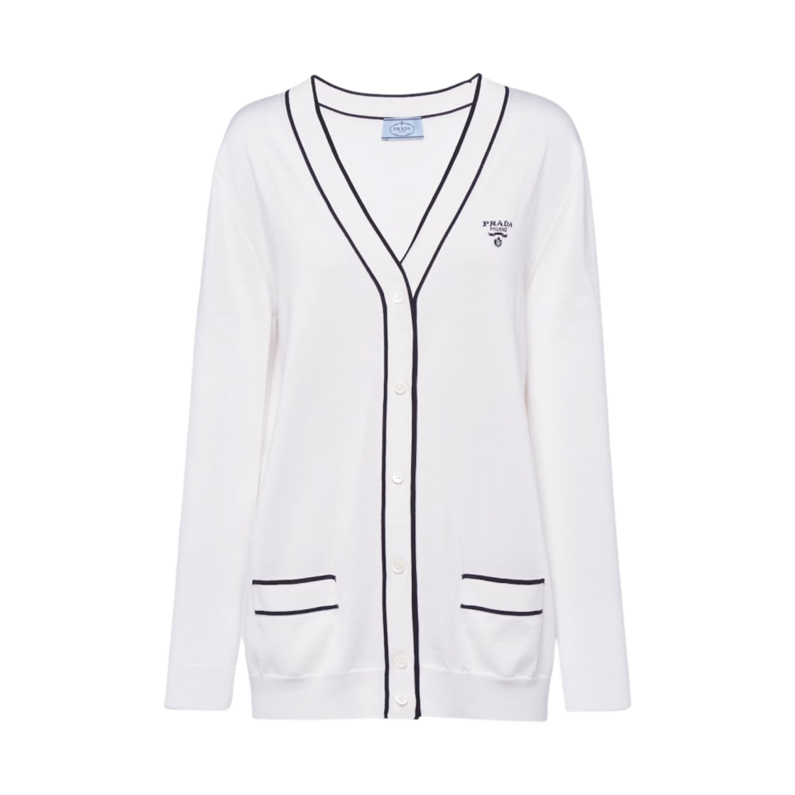 (W) 프라다 실크 가디건 화이트 블랙((W) Prada Silk Cardigan White Black) - 1