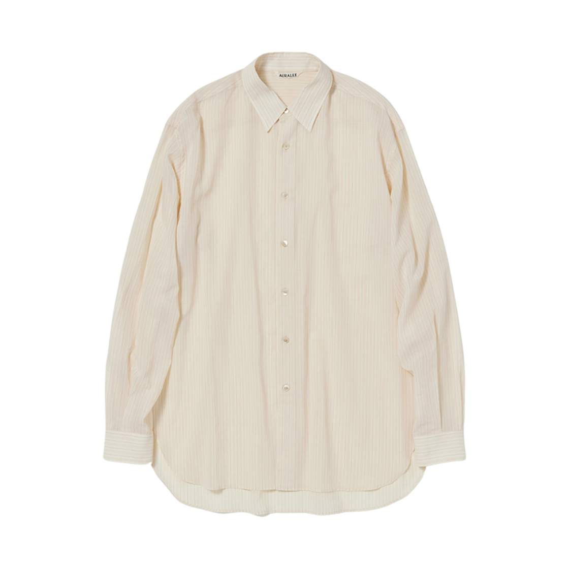 오라리 하드 트위스트 핀스 오가닉 스트라이프 셔츠 라이트 베이지 스트라이프(Auralee Hard Twist Finx Organdy Stripe Shirt Light Beige Stripe)