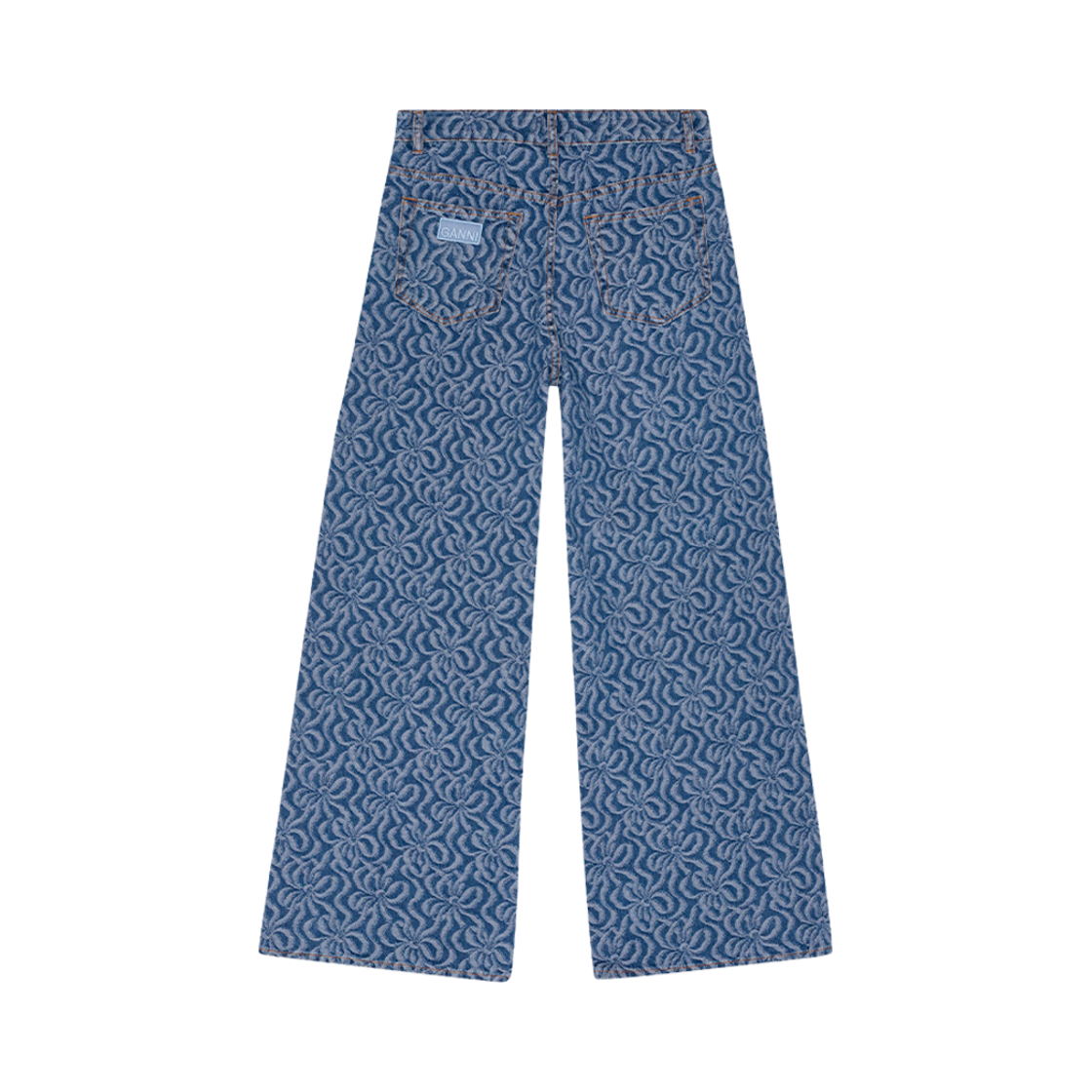 (W) 가니 자카드 데님 와이드 트라우저 미드 블루 스톤((W) Ganni Jacquard Denim Wide Trousers Mid Blue Stone) - 2