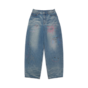 STU X HANK Printed Denim Pants Mid Blue