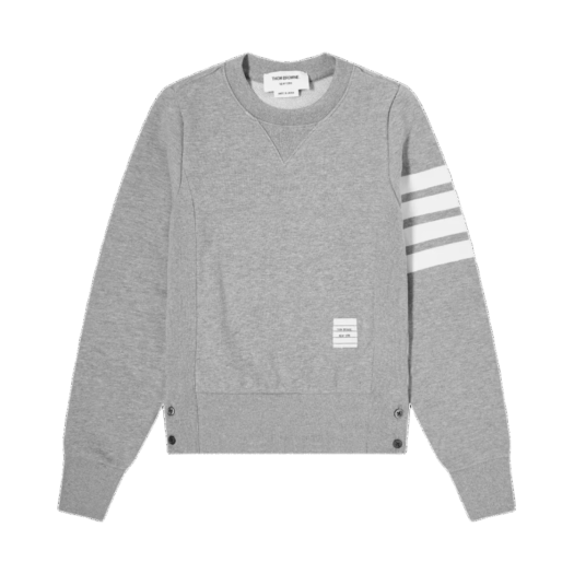 (W) Thom Browne Loopback Jersey Knit Engineered 4-Bar Stripe Crewneck Pullover Light Grey