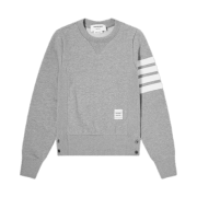 (W) Thom Browne Loopback Jersey Knit Engineered 4-Bar Stripe Crewneck Pullover Light Grey