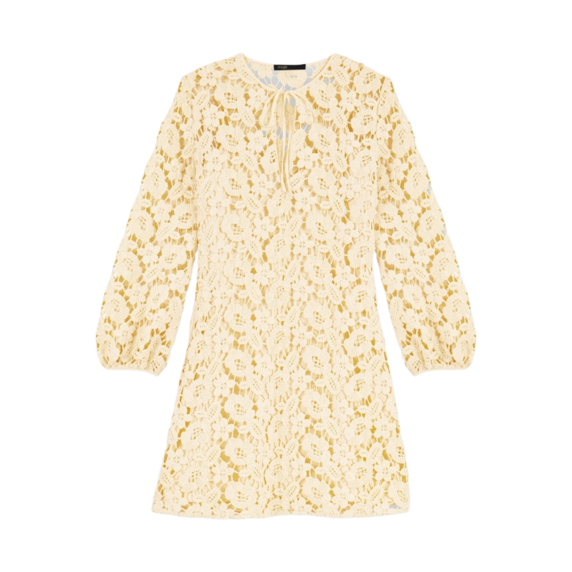 (W) 마쥬 크로셰 숏 드레스 페일 옐로우((W) Maje Crochet Short Dress Pale Yellow)