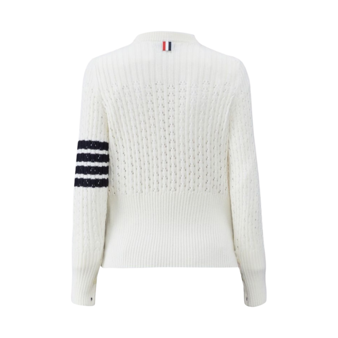 FKA445A-Y1024-100 (W) Thom Browne Wool 4-Bar Pointelle Pullover White - #2