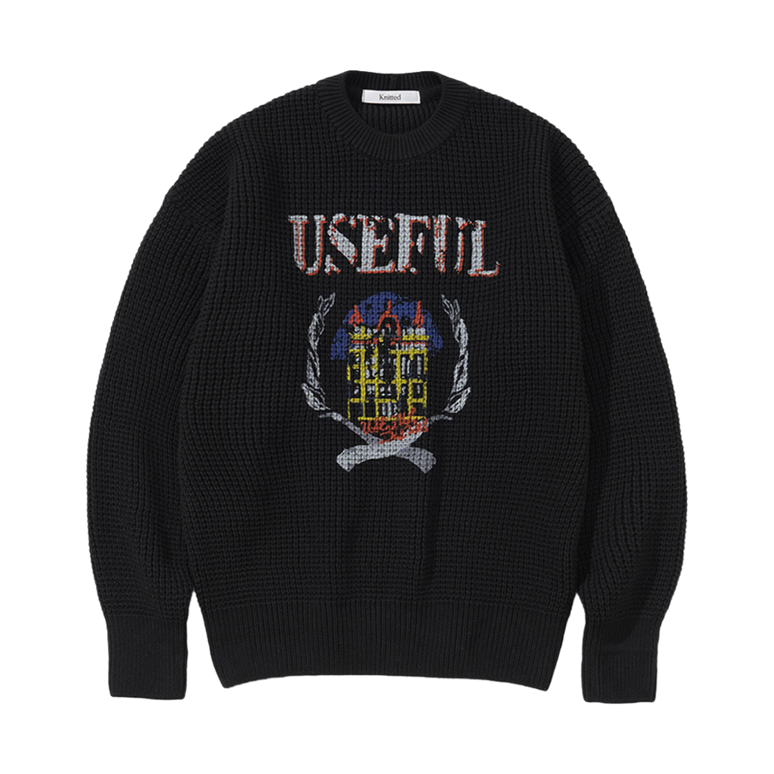 니티드 코튼 유즈풀 캐슬 라운드 니트 블랙(Knitted Cotton Useful Castle Round Knit Black)