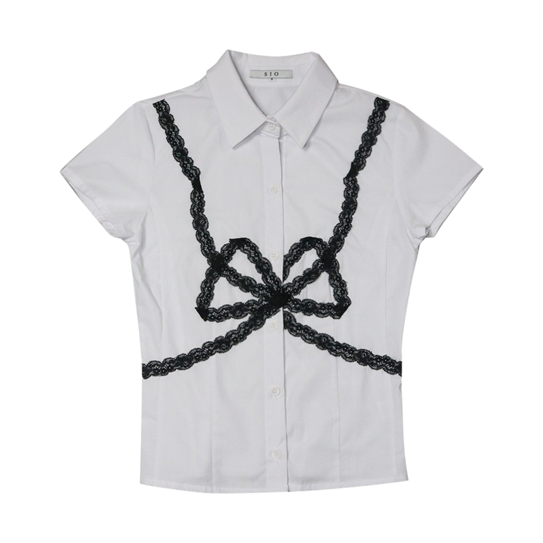 시오 리본 디테일 숏 슬리브 셔츠 화이트(SIO Ribbon Detail Short Sleeve Shirt White)
