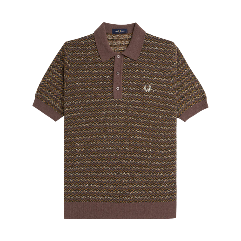 AFPM2438549-U53 Fred Perry Boucle Jacquard Knitted Shirt Carrington Road Brick