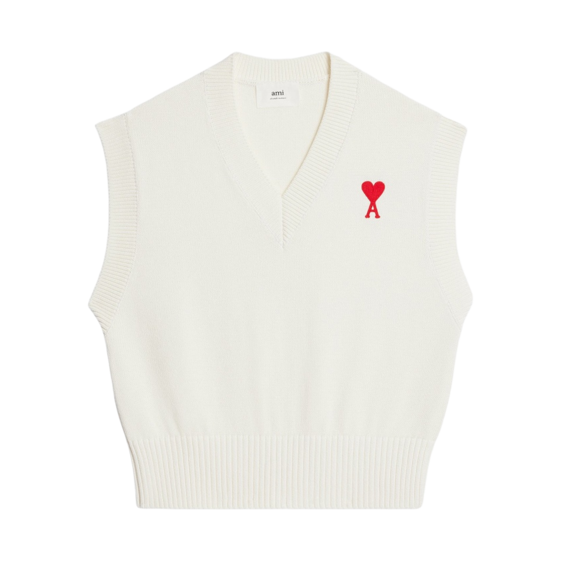 아미 스몰 하트 로고 슬리브리스 스웨터 내츄럴 화이트 레드(AMI de Coeur Sleeveless Sweater Natural White Red) - 1