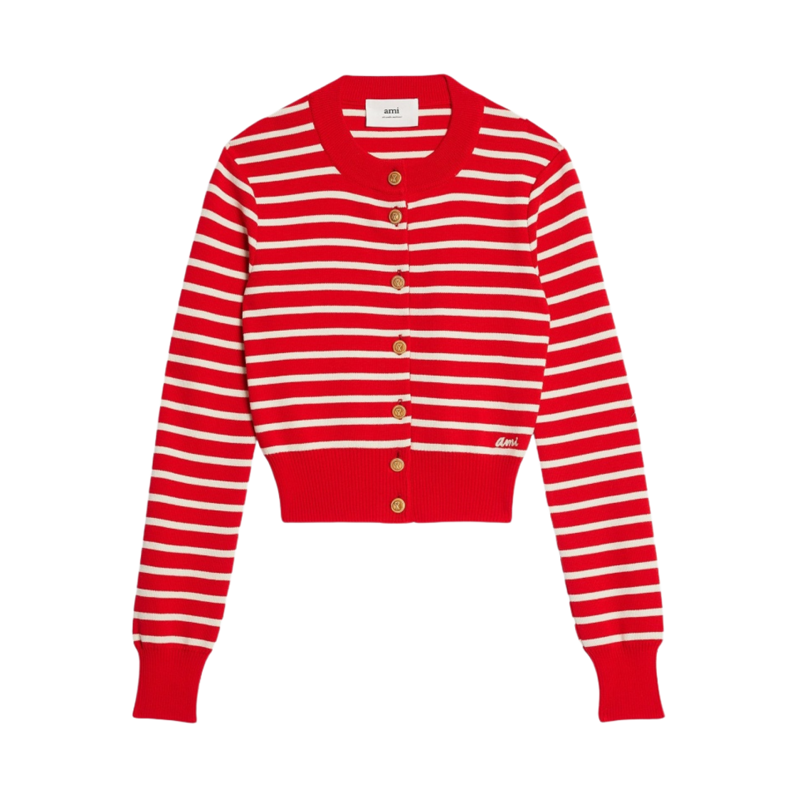 (W) 아미 세일러 가디건 스칼렛 레드 내츄럴 화이트((W) AMI Sailor Cardigan Scarlet Red Natural White) - 1