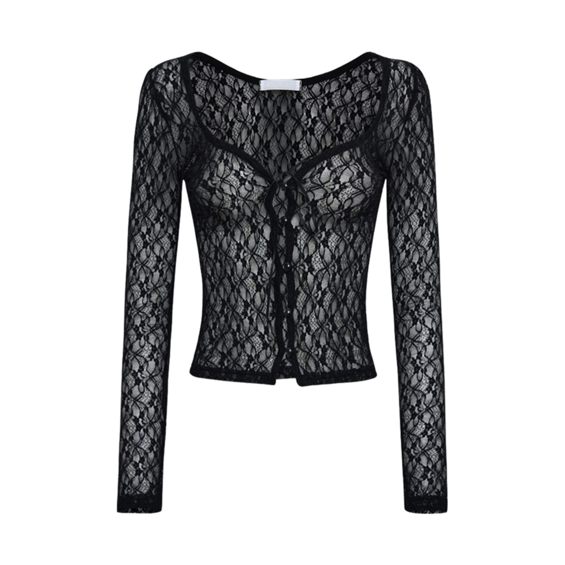 (W) 쓰리타임즈 로맨틱 레이스 가디건 블랙((W) Threetimes Romantic Lace Cardigan Black)