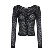 (W) Threetimes Romantic Lace Cardigan Black