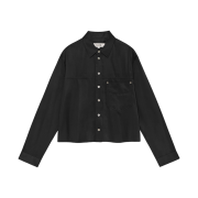Haleine Cut-Off Cropped Satin Shirts Black (WT101)