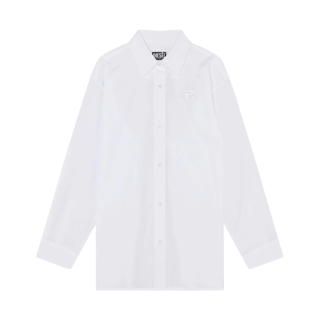 (W) 디젤 C-브루스-B 루즈 3D 자수 오발 D 로고 셔츠 화이트((W) Diesel C-Bruce-B Loose Shirt with 3D Embroidered Oval D Logo White) - 1