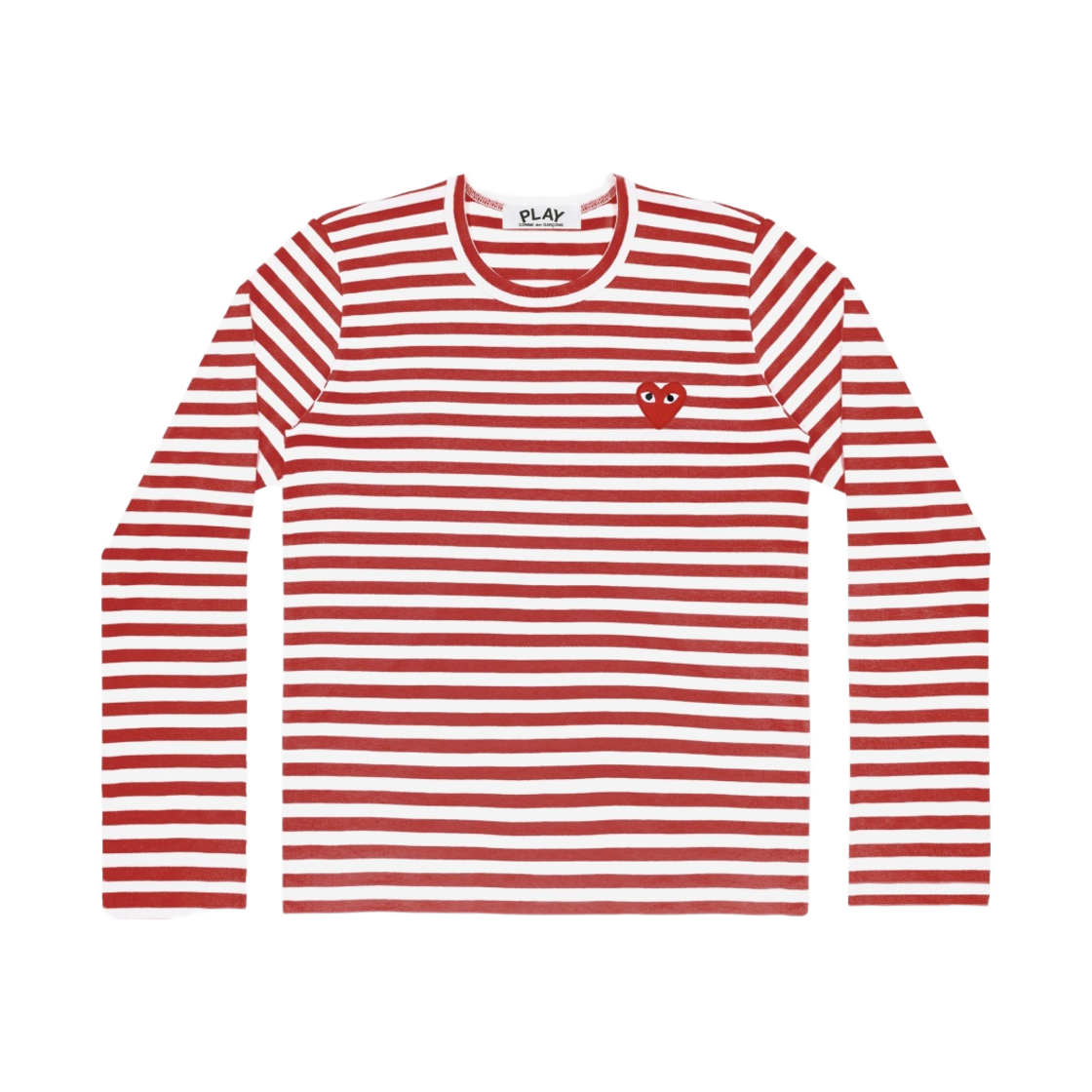 (W) 플레이 꼼데가르송 스트라이프 롱슬리브 티셔츠 레드 화이트((W) Play Comme des Garcons Striped LS T-Shirt Red White)