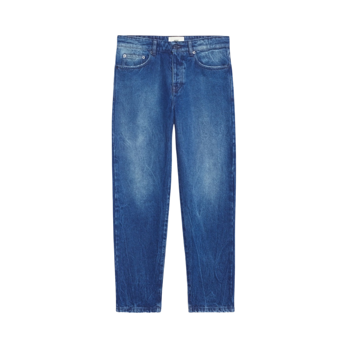 HTR103-601-480 AMI Leather Patch Washed Indigo Tapered Fit Denim Jeans Used Blue