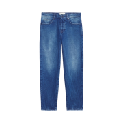AMI Leather Patch Washed Indigo Tapered Fit Denim Jeans Used Blue
