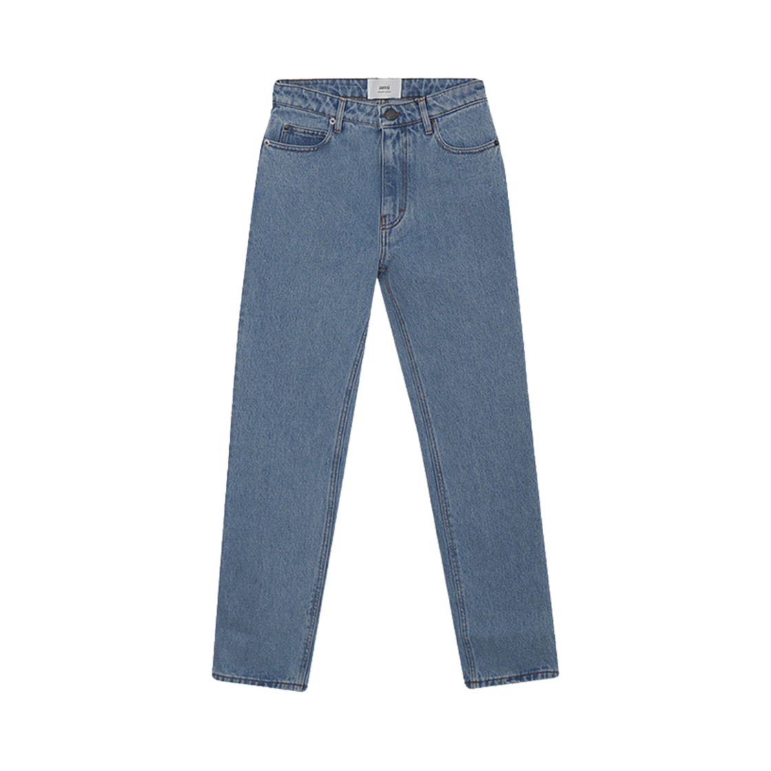 FTR020-603-448 (W) AMI Logo Patch Straight Fit Denim Pants Bleached Blue