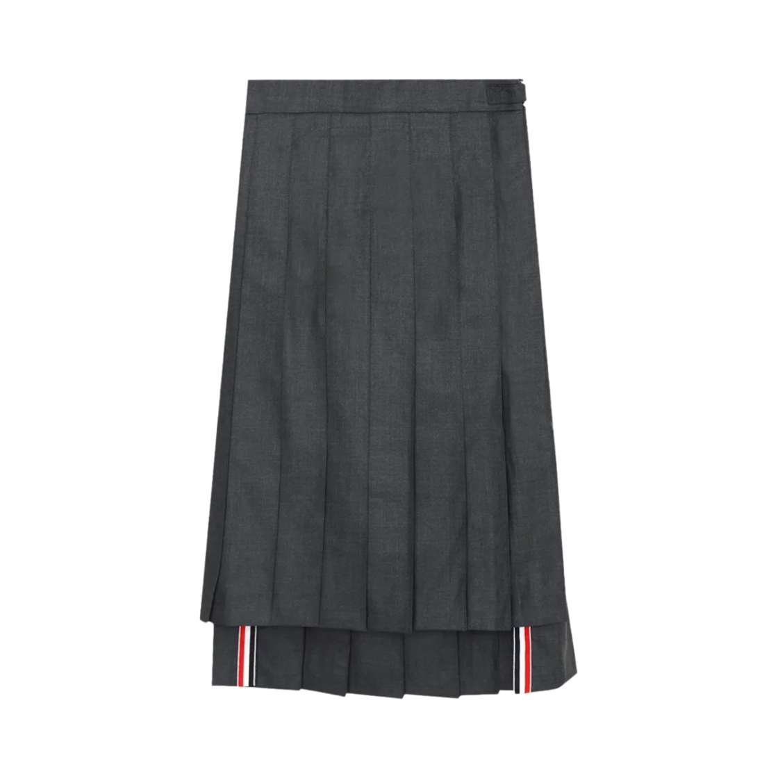 (W) 톰브라운 슈퍼 120수 트윌 빌로우 니 플리츠 스커트 다크 그레이