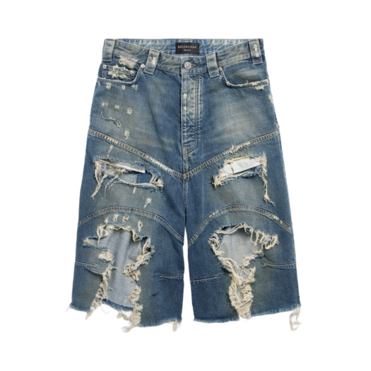 Balenciaga Distressed Baggy Shorts Blue