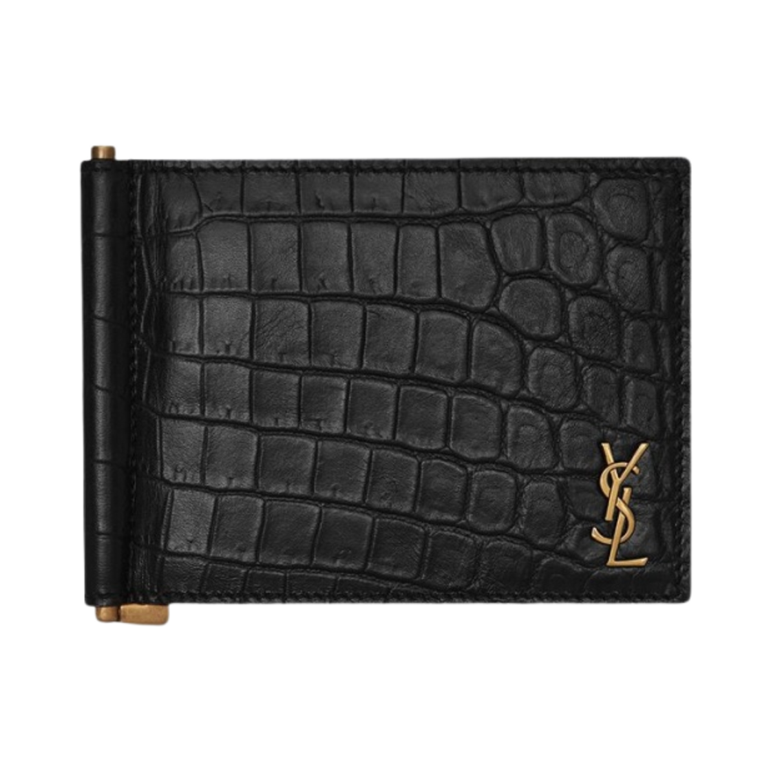 607738-DZEDW-1000 Saint Laurent Tiny Cassandre Bill Clip Wallet in Crocodile Embossed Matte Leather Black - 대표 이미지 #1