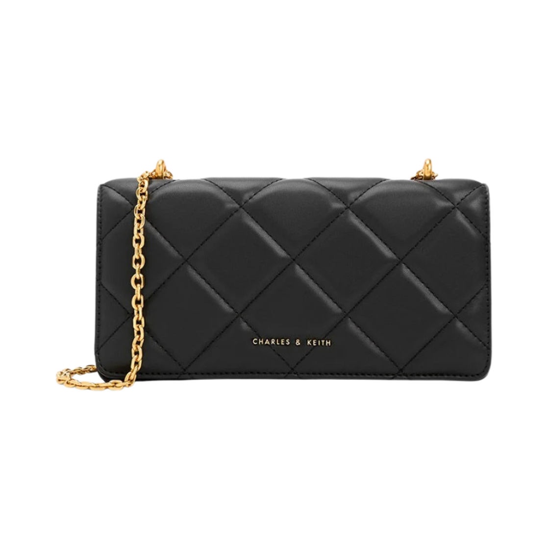 CK6-10680924 Charles & Keith Paffuto Chain Handle Quilted XS Long Wallet Black