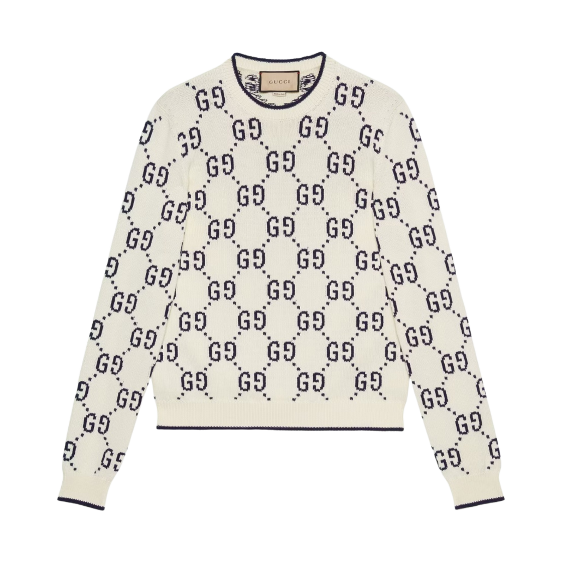 구찌 GG 코튼 니트 스웨트셔츠 아이보리 블랙(Gucci GG Cotton Knit Sweatshirt Ivory Black) - 1