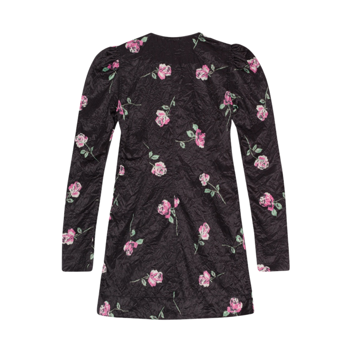 (W) 가니 크링클 사틴 브이넥 미니 드레스 블랙((W) Ganni Crinkled Satin V neck Mini Dress Black) - 2