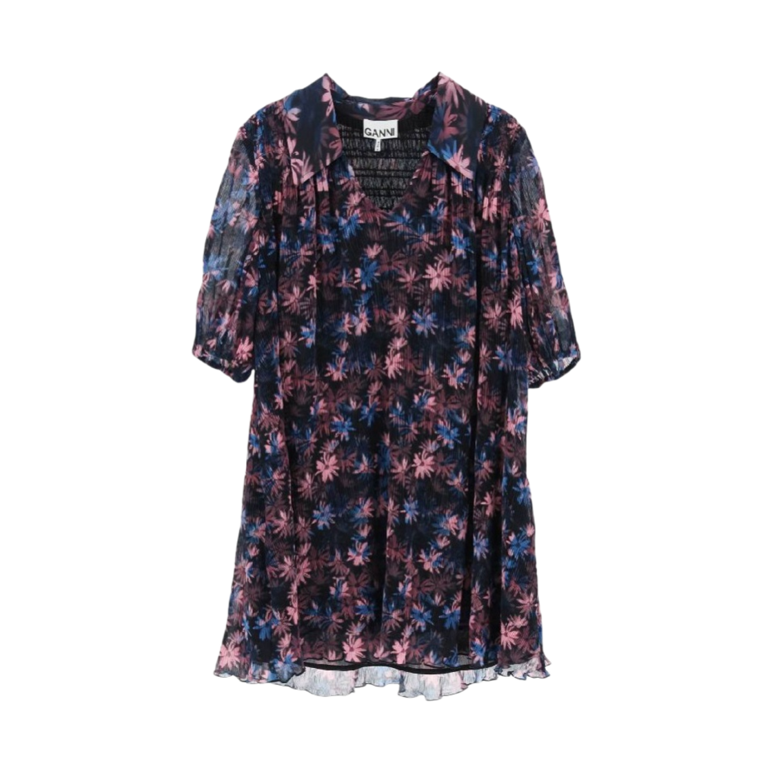 (W) 가니 플로럴 프린트 드레스 데이지 스프레이 라일락 사첼((W) Ganni Floral Print Dress Daisy Spray Lilac Sachet) - 1