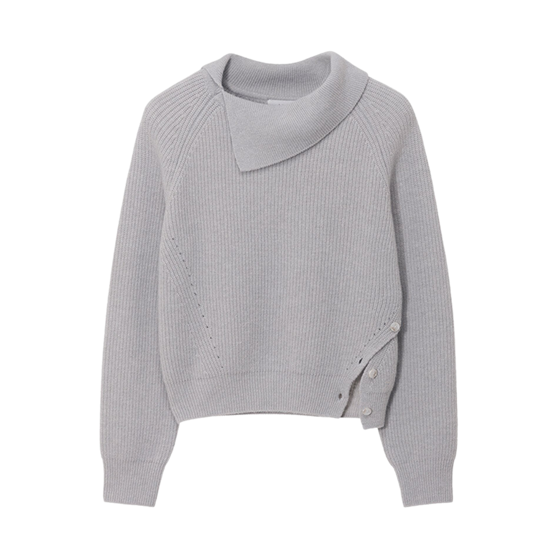 SK4WP949-Lightgrey (W) Loeuvre Asymmetric Collar Knit Pullover Light Grey