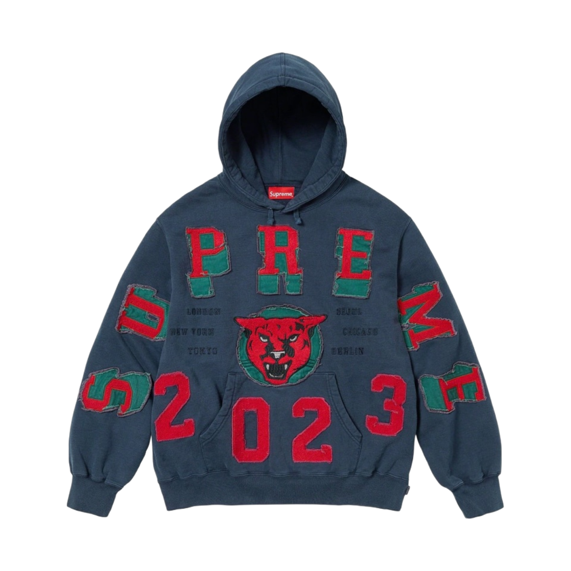 - Supreme Washed Panther Hooded Sweatshirt Navy - 23FW