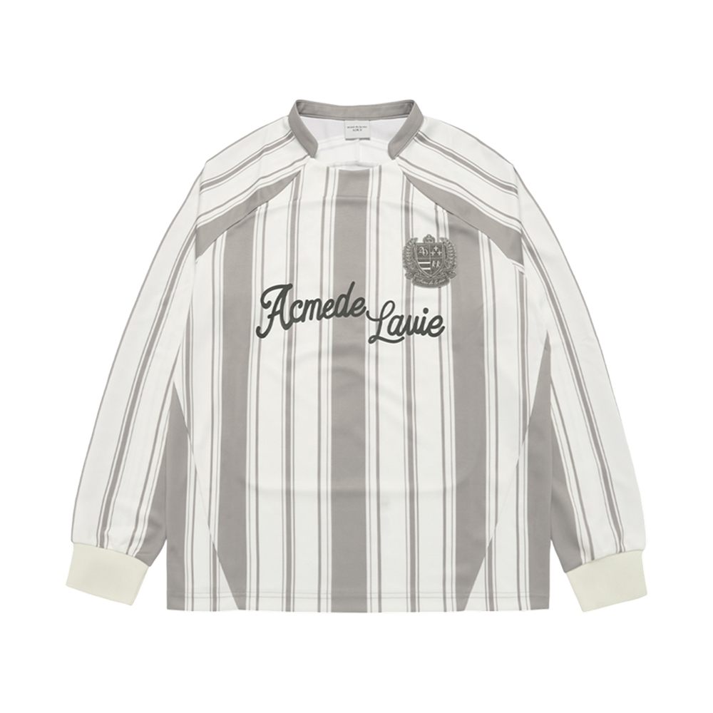 25SS-TP-LS-LG-SPJ-LPK-2 ACME DE LA VIE Stripe Football Jersey Long Sleeve T-Shirt Light Grey