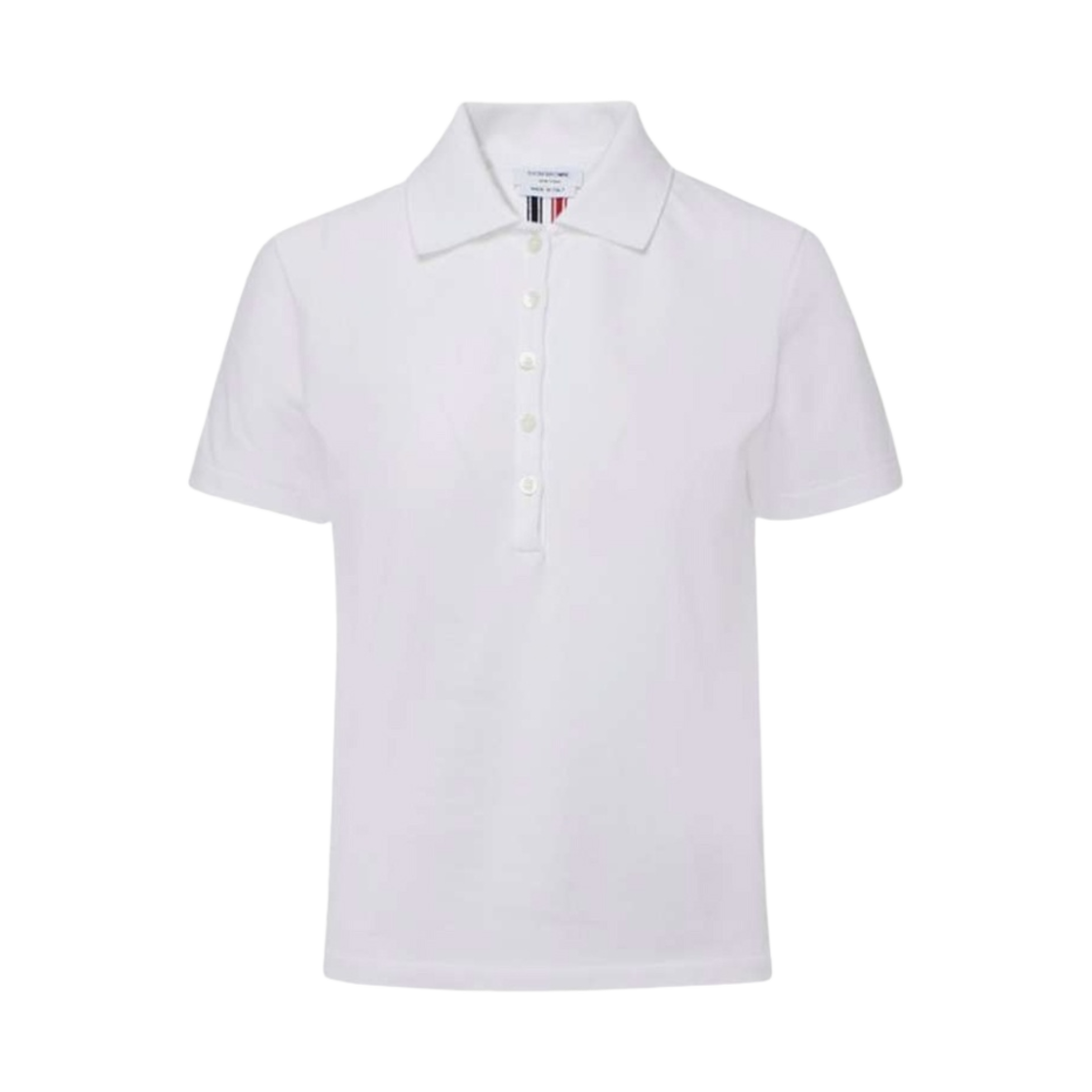 FJP014A-00050-100 (W) Thom Browne Classic Pique Center Back Stripe Relaxed Fit Short Sleeve Polo White